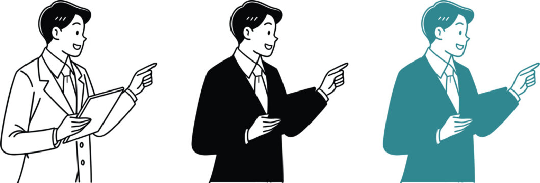 Professional man pointing finger forward while holding digital tablet for presentation art.