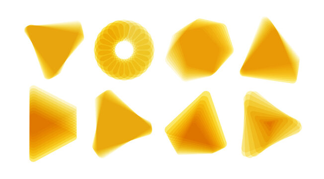 Geometric triangular, hexagonal, and circular elements isolated on a white background. Offset and overlapping layers. Semi-transparent element. Template for an invitation to an event or conference.