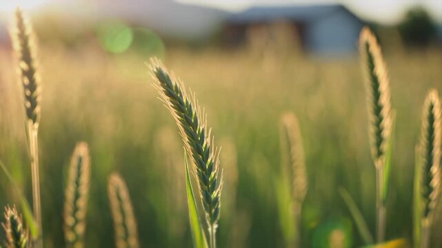 Close-up of tall grass swaying gently in golden sunlight, capturing motion and texture in a cinematic macro style, perfect for nature branding, sustainability campaigns, or calm background visuals