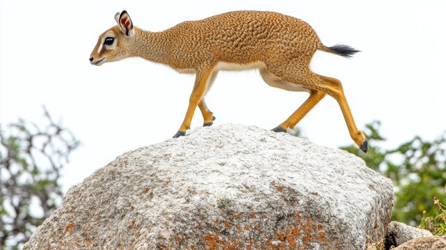Klipspringer antelope standing alert on rocky terrain