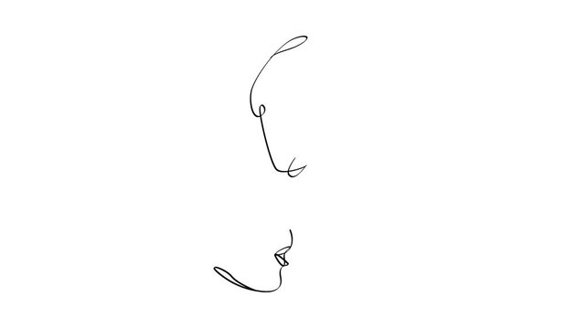 Couple in Love Line Art Animation, Continuous Line Drawing Romantic Silhouette Stroke Reveal 4K
