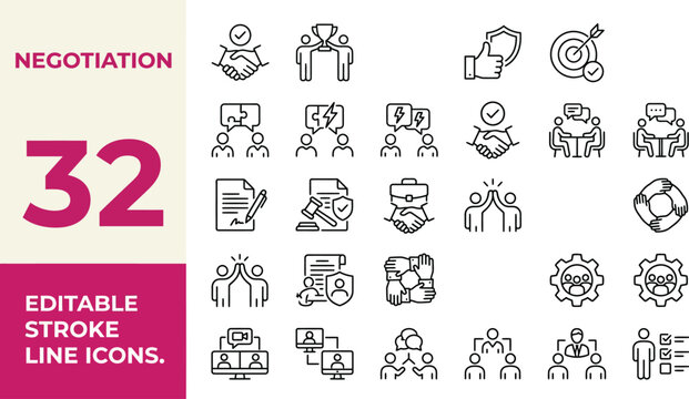 Negotiation icon set. Editable line icons. Vector illustration.