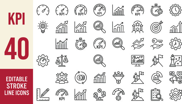 KPI icon set. Key Performance Indicator icon collection. Editable line icons. Vector illustration.