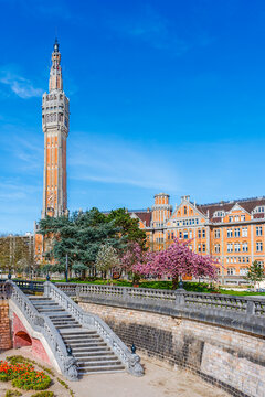 Lille, Hauts de France, France: Belfry tower and town hall in old town Lille; travel landmark and tourist attraction