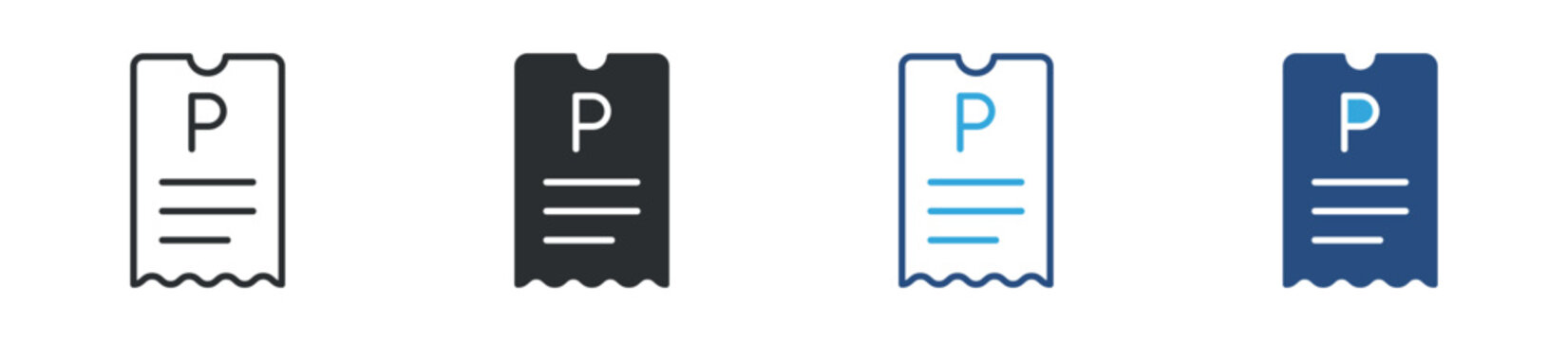 Parking ticket icon set. receipt with parking symbol. transport fine and billing concept. vector illustration.