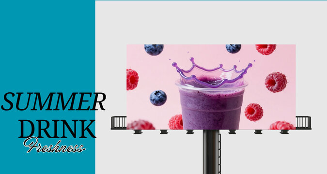 Summer berry smoothie billboard banner template with copy space