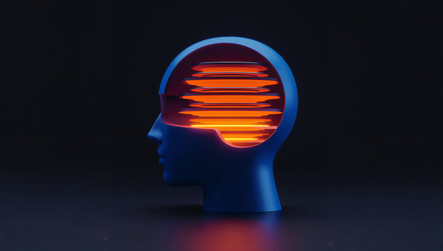 成長する知識層を示す頭部断面の人材育成3Dコンセプト