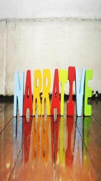The words Narrative collapse with old wooden letters on an old wooden floor 