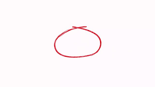 Scribble red hand drawn doodle marker drawing circle frame animation on white background. Sketchy highlight loop, Hand drawn doodle oval sketch marker pen highlight oval frame stroke scrawl underline
