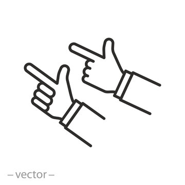 hands pointing direction icon, thin line symbol on white background - editable stroke vector illustration eps10