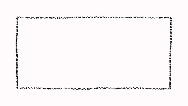Pen marker doodle black style square frame hand-drawn scribble animation on white background. Sketched motion element loop. Rough sketch outline with dynamic wiggly strokes