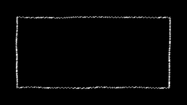 Pen marker doodle white style square frame hand-drawn scribble animation on black background. Sketched motion element loop. Rough sketch outline with dynamic wiggly strokes