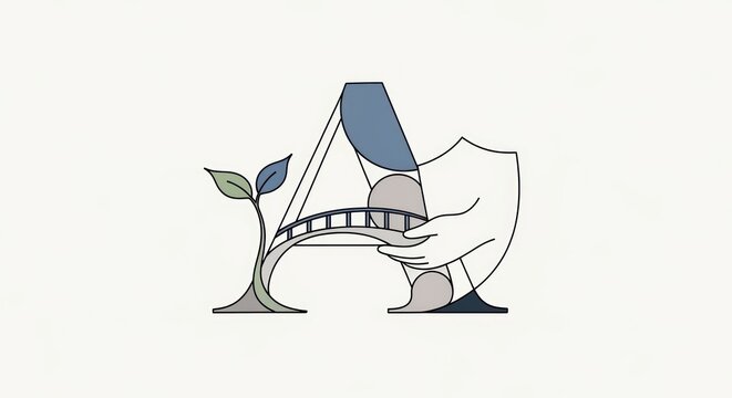 Elegant letter a logo with hand bridge and growing plant elements
