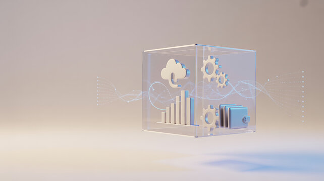 Clear acrylic cube with cloud and bar chart graphic design, eye catching