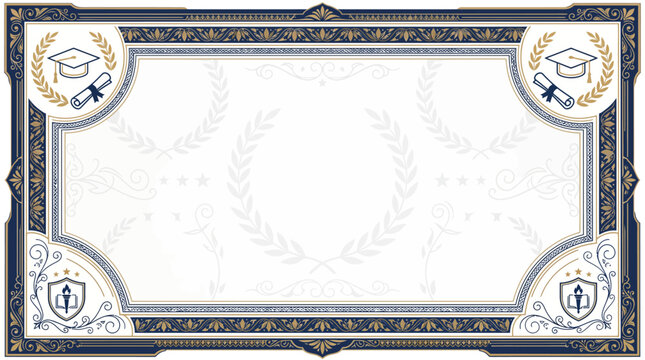 Blank academic certificate template with graduation cap and laurel wreath border design