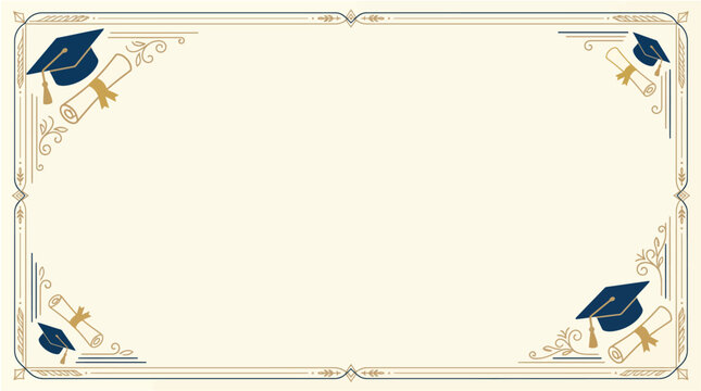 Graduation certificate template with blue cap and gold tassel border on cream background for education and academic achievements