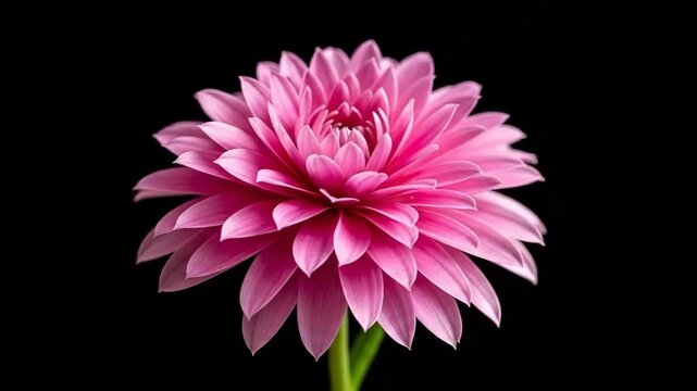A delicate pink dahlia in full bloom against darkness