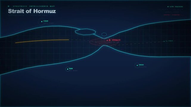 Digital map showing strategic intelligence data for Strait of Hormuz
