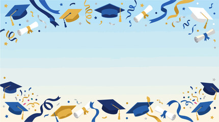 Obraz premium Graduation celebration background with confetti and caps festive academic achievement decoration