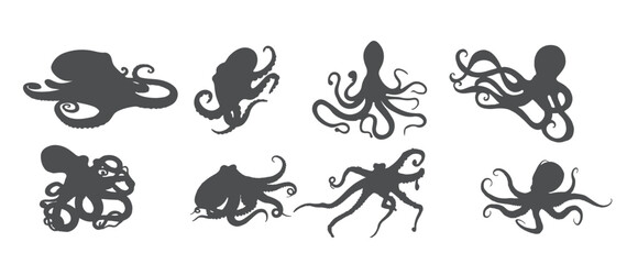 Set of octopus silhouettes vector © Hinsoor