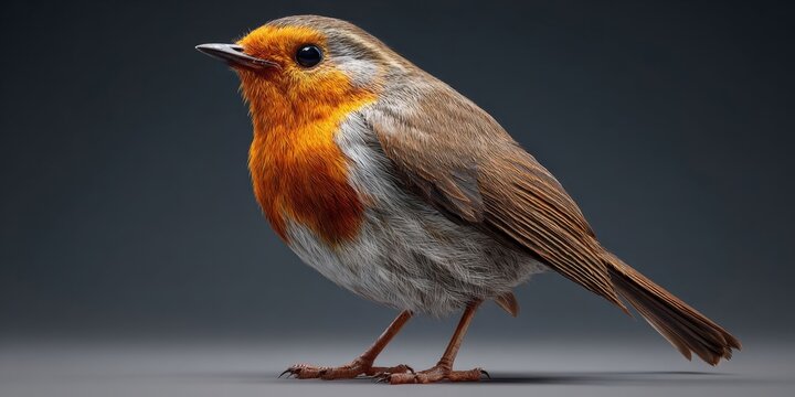 Isolated European Robin Bird Standing on Branch