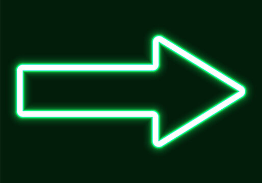 Glowing Green Neon Directional Arrow Icon on Black Background