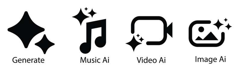 Minimal ai feature icons set with generate music video and image creation tools © Gill