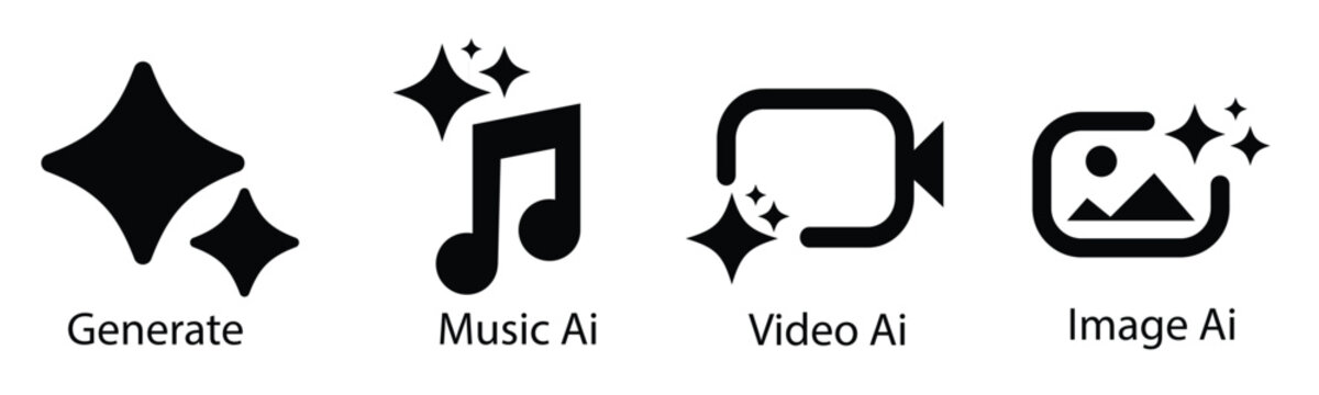 Minimal ai feature icons set with generate music video and image creation tools