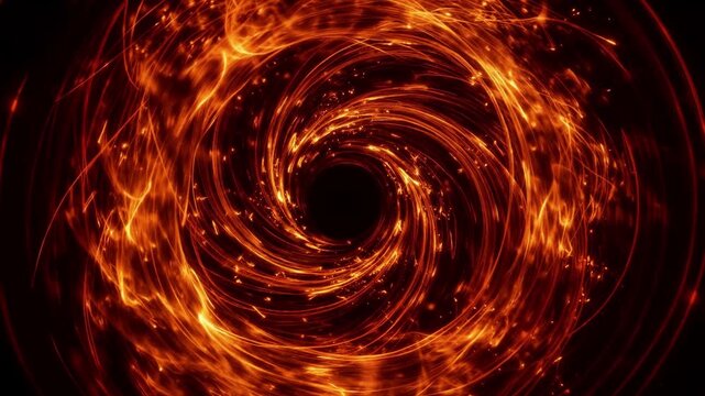 Intense Fiery Vortex Swirling in Dark Space Creating a Dynamic Abstract Energy Background for Digital Design