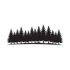 Obraz premium Forest silhouette on white background evergreen trees in a row