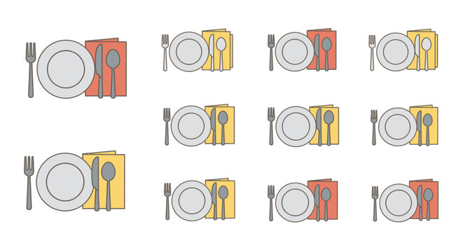 Multiple plates with utensils and napkins.