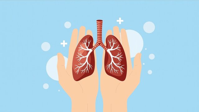 Human palms protect a detailed anatomical lung graphic to represent the importance of preserving pulmonary function.