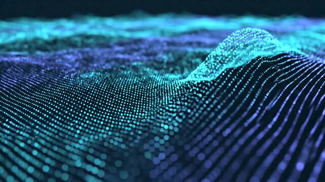 Abstract digital landscape with glowing blue lines.