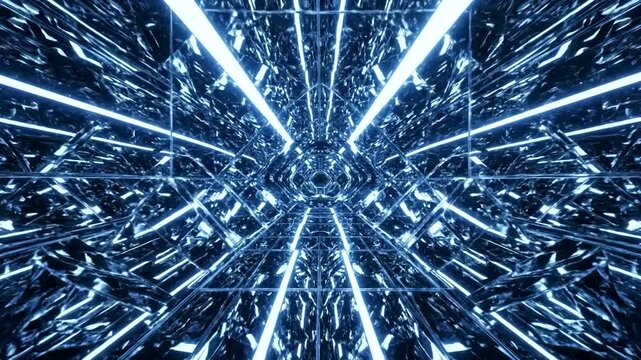 Abstract Blue Neon Light Tunnel Infinite Loop Background.