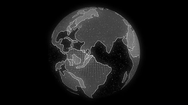 3D Earth world globe with dotted texture spinning wheel rotate looping video on transparent background