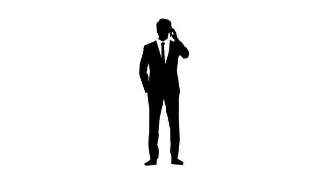 Businessman talking on the phone, black, isolated vector