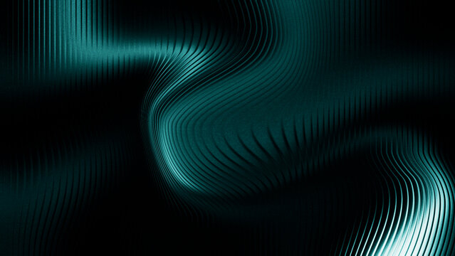 Teal wavy lines on black background, abstract pattern