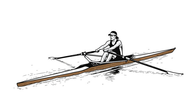 A person rowing a single scull on water