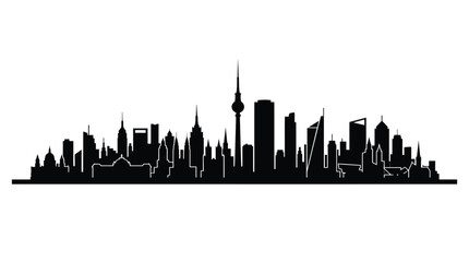 Black city skyline silhouette featuring berlin tv tower and various world landmarks minimalist urban cityscape panorama illustration for travel and architectural design © PixelAura_Studio