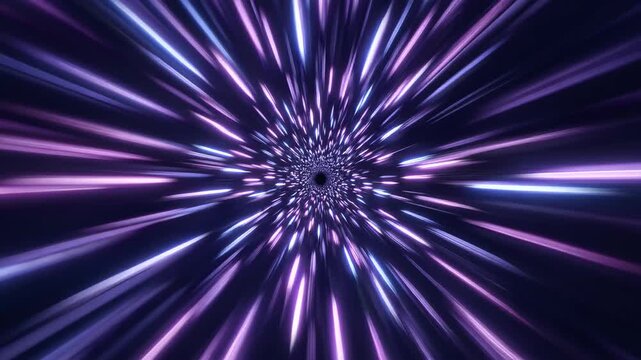 Dynamic abstract light tunnel background with glowing purple and blue streaks, symbolizing rapid data transfer, futuristic speed, and energetic digital motion