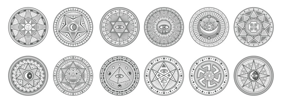 Set of astrology occult alchemy masonry esoteric signs vector illustration