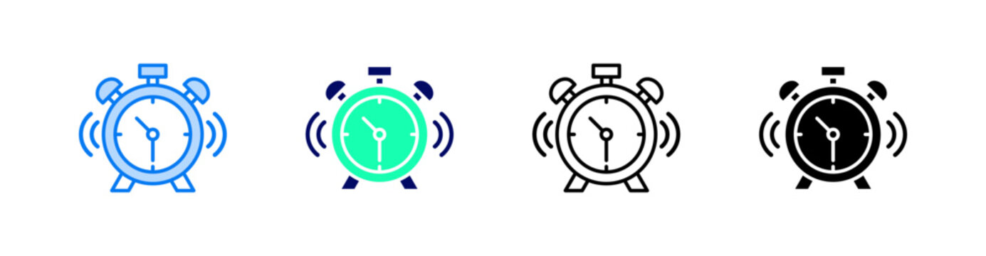 Alarm Clock Multiple Style Icon Set Vector 
