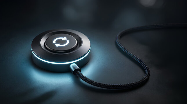 Illuminated reload button on a dark surface