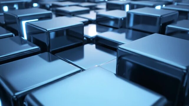 Futuristic 3D blue metallic cubes in geometric pattern