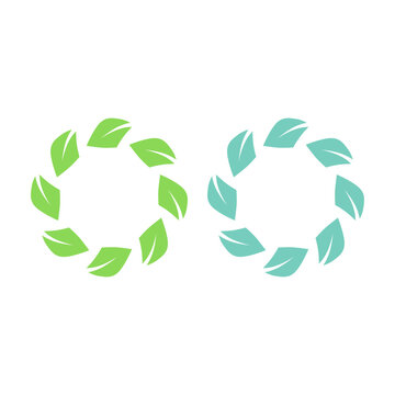 GREEN LEAVES IN CIRCLE SIGN SYMBOL LOGO VECTOR