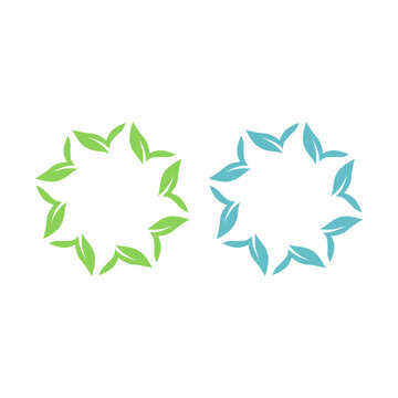 GREEN LEAVES IN CIRCLE SIGN SYMBOL LOGO VECTOR