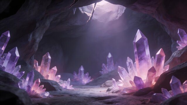 Cave with glowing crystal formations