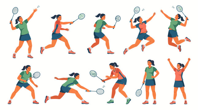 10 Female Badminton Player Vector Pack &ndash; Woman Playing Badminton Illustration Set
