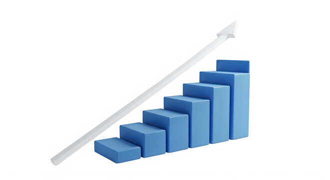 Blue bar chart with upward growth trend
