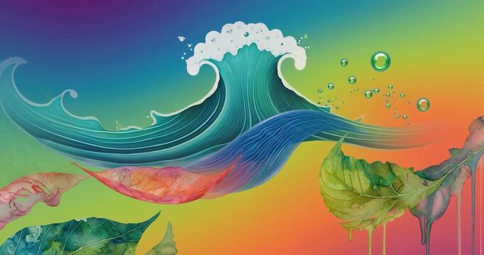 Vibrant abstract ocean wave watercolor leaf splash gradient colorful abstract motion fluid colorful flowing abstract leaves wave watercolor splash gradient motion fluid ocean leaf watercolor